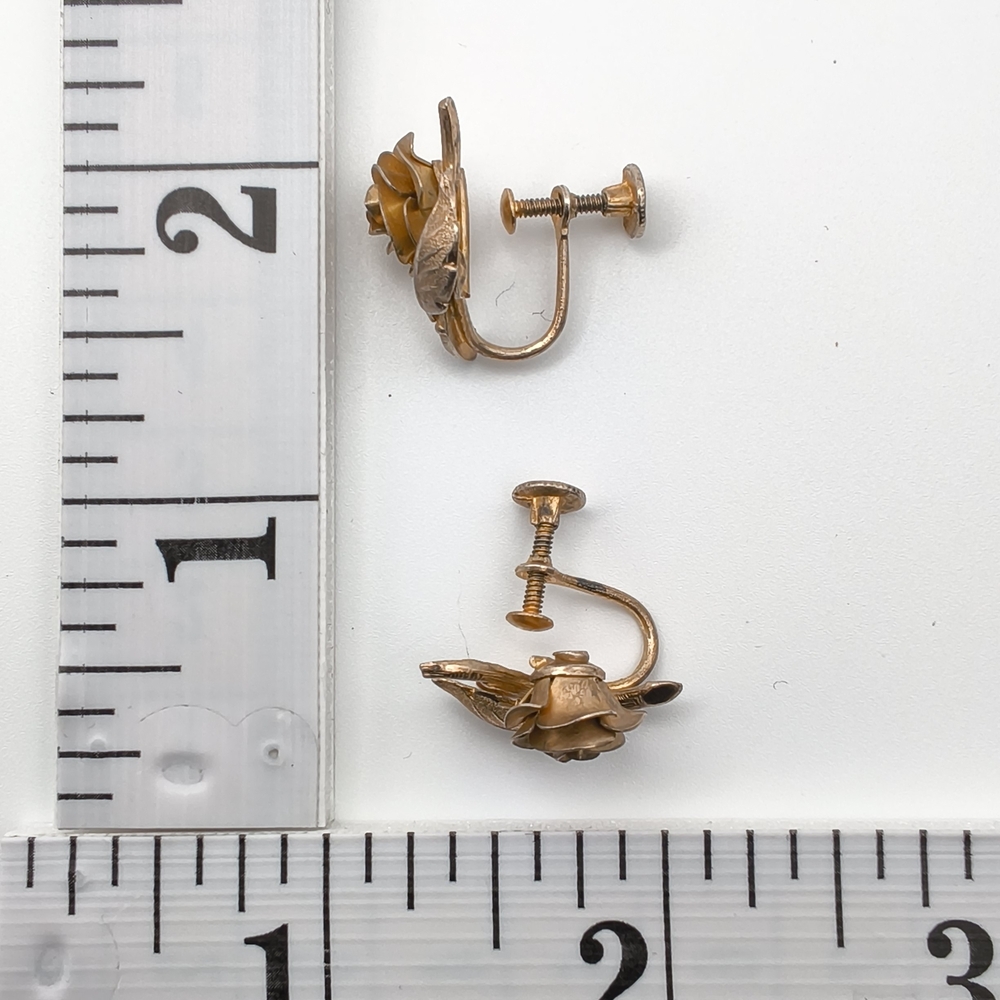 Vintage Bond Boyd Rose Screw Back Earrings – Mid Century Floral Design - Picture 5 of 5